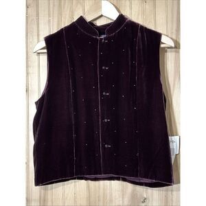 Ralph Lauren Tartan Label New Wine Red Beaded Velvet Vest M Bohemian NWT $99